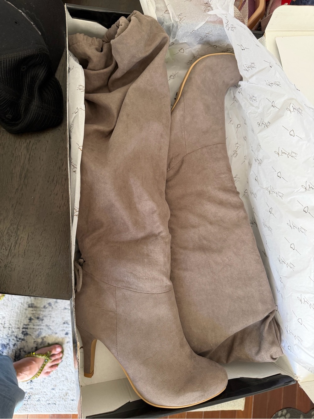 Thalia Sodi Taupe Suede Knee-High Heeled Boots